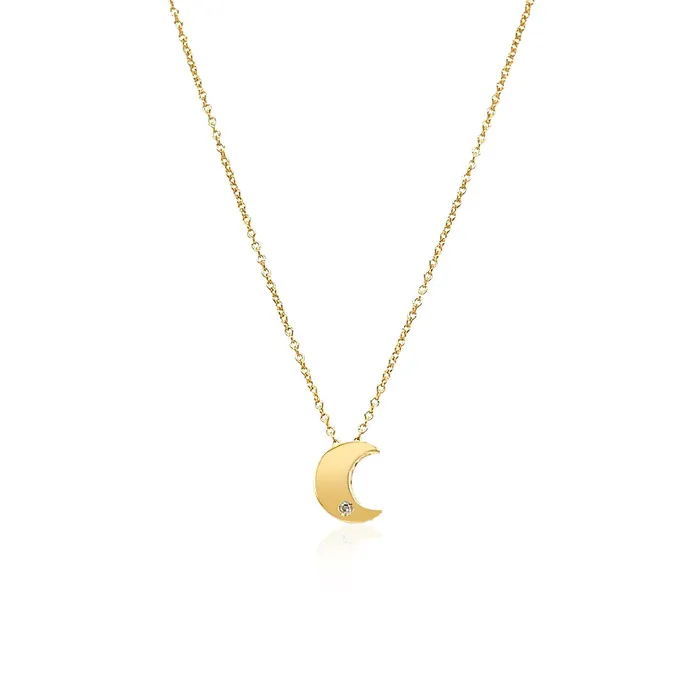 MayaMila 14k Yellow Gold Polished Moon Necklace with Diamond Necklaces