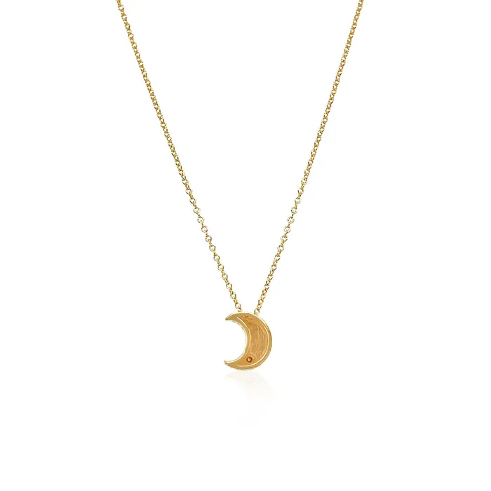 MayaMila 14k Yellow Gold Polished Moon Necklace with Diamond Necklaces