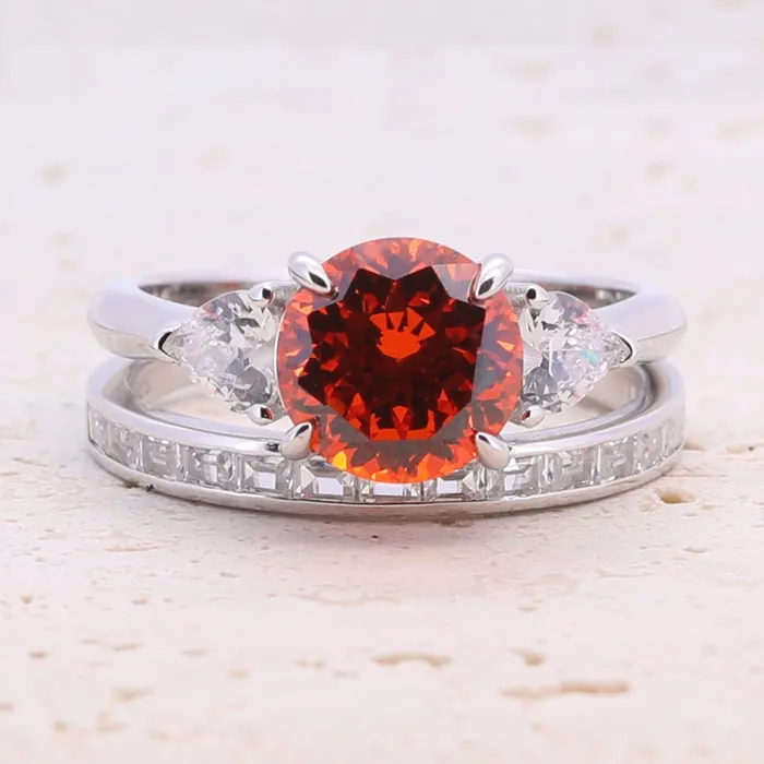 shine of diamond Rings 20ct Round Cut Red Gemstone Wedding Set in Sterling Silver