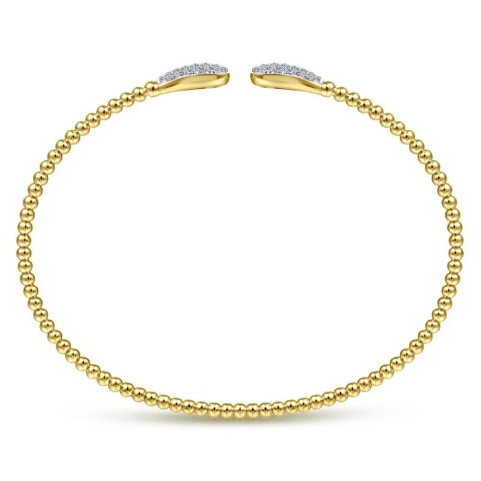 14K Yellow Gold Bujukan Bead Cuff Bracelet with Diamond Pave Teardrops GABRIEL CO Bracelets