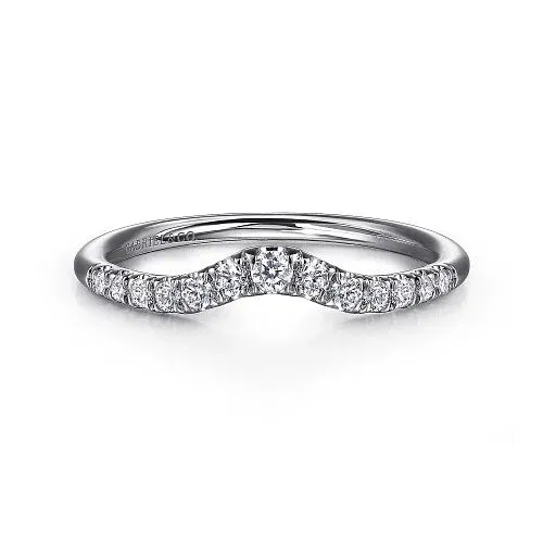 Rings GABRIEL CO Chambery Curved 14K White Gold French Pave Diamond Wedding Band 025 ct