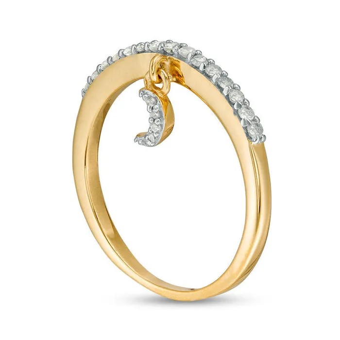 020 CT TW Natural Diamond Crescent Moon Charm Ring in Sterling Silver with Solid 14K Gold Plate Goldia Rings 020 CT TW Natural Diamond Crescent Moon Charm Ring in Sterling Silver with Solid 14K Gold Plate Goldia Rings