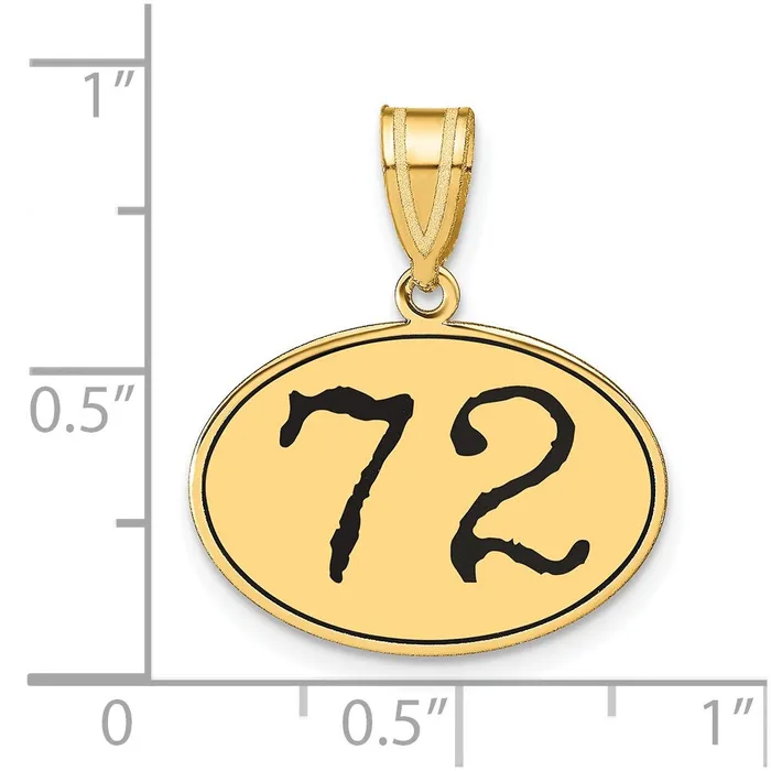 14k Yellow Gold Polished Number 72 Black Enamel Oval Pendant Goldia Necklaces