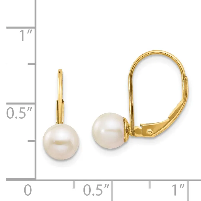 Earrings Goldia 14k Yellow Gold 67mm White Round Freshwater Cultured Pearl Leverback Earrings