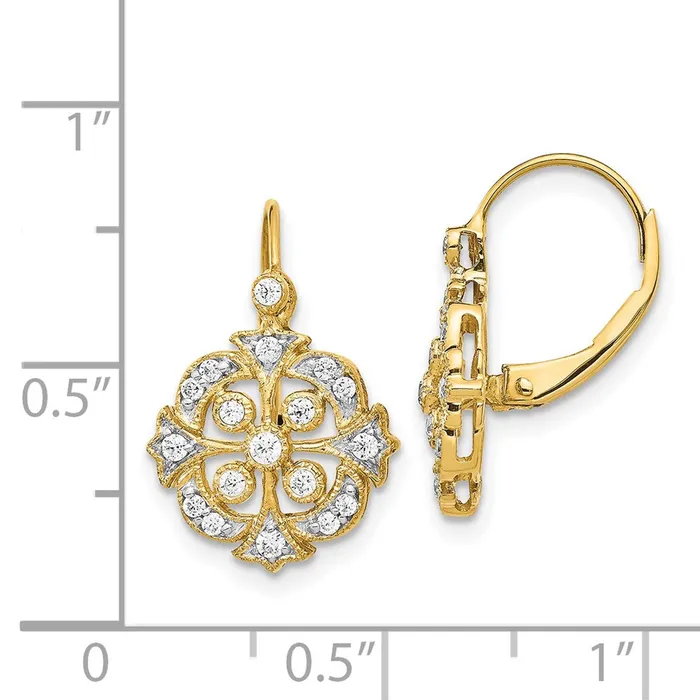 Earrings Solid 14k Yellow Gold Simulated CZ LeverbacK Earrings Goldia