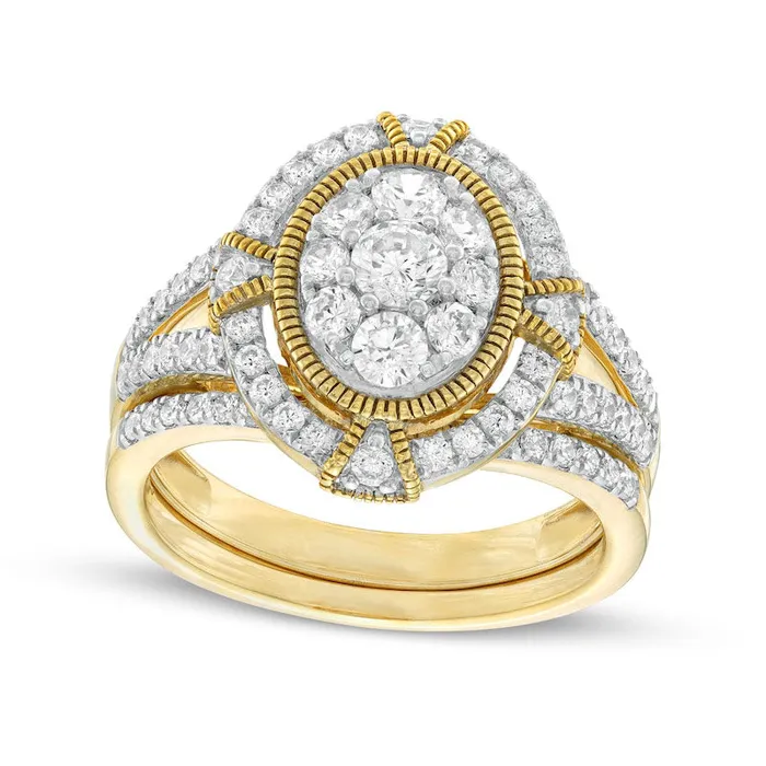 Goldia 10 CT TW Composite Oval Natural Diamond Split Shank Antique VintageStyle Bridal Engagement Ring Set in Solid 10K Yellow Gold Rings
