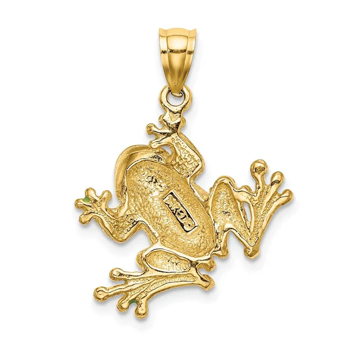 Goldia Charm Necklaces 14k Yellow Gold Green Enameled 2D Frog Charm