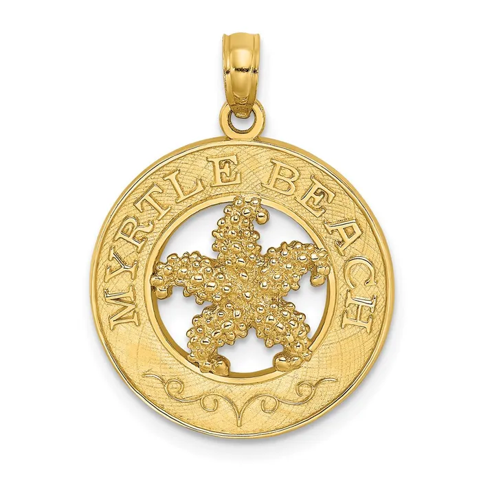 Goldia Charm Necklaces 14k Yellow Gold MYRTLE BEACH wStarfish Circle Charm