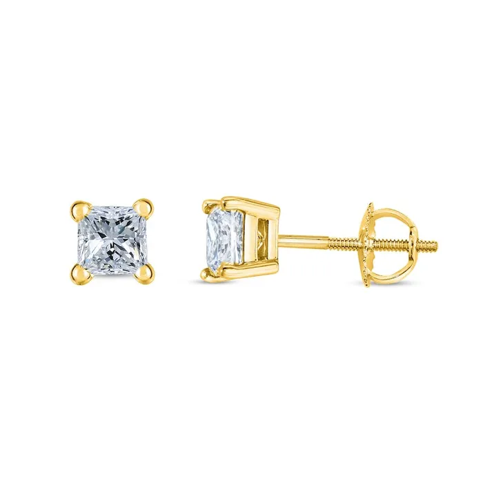 Goldia Earrings 038 CT TW Certified PrincessCut Diamond Solitaire Stud Earrings in 14K Gold JVS2