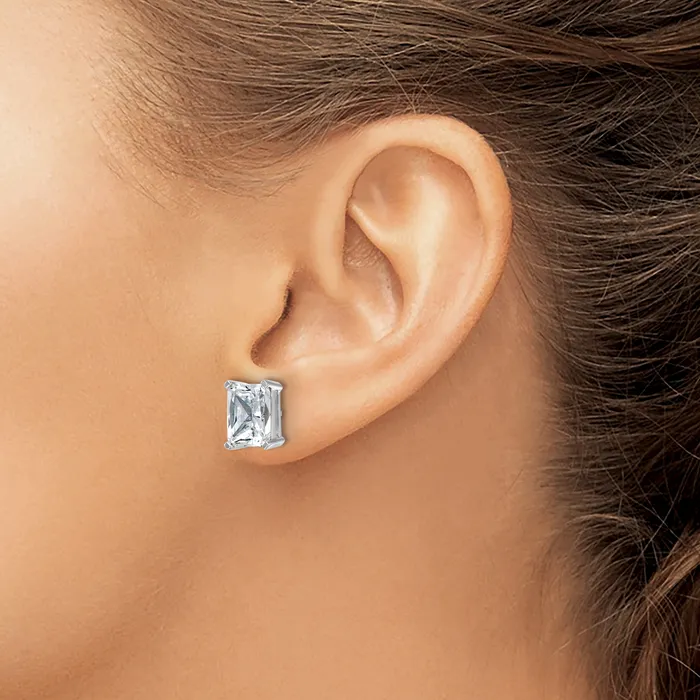Goldia Earrings 14k White Gold 6 ctw Lab Grown Diamond VSSI G Radiant 4 Prong Heavy Wt Stud Earrings