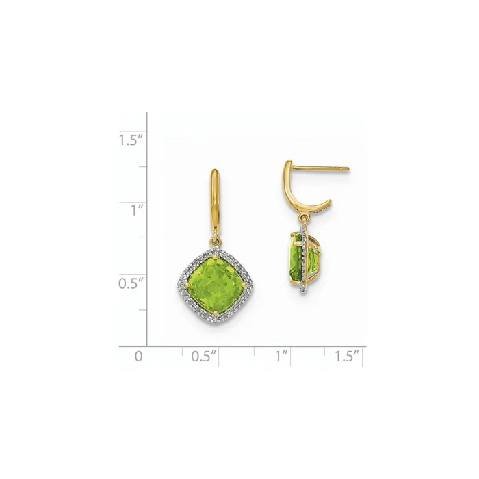 Goldia Earrings 14k Yellow Gold Peridot wReal Diamond Halo Post Dangle Earrings