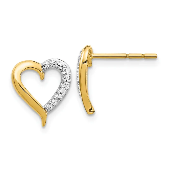 Goldia Earrings 14k Yellow Gold Two Tone 110 Ct Lab Grown Diamond VSSI G Heart Post Earrings