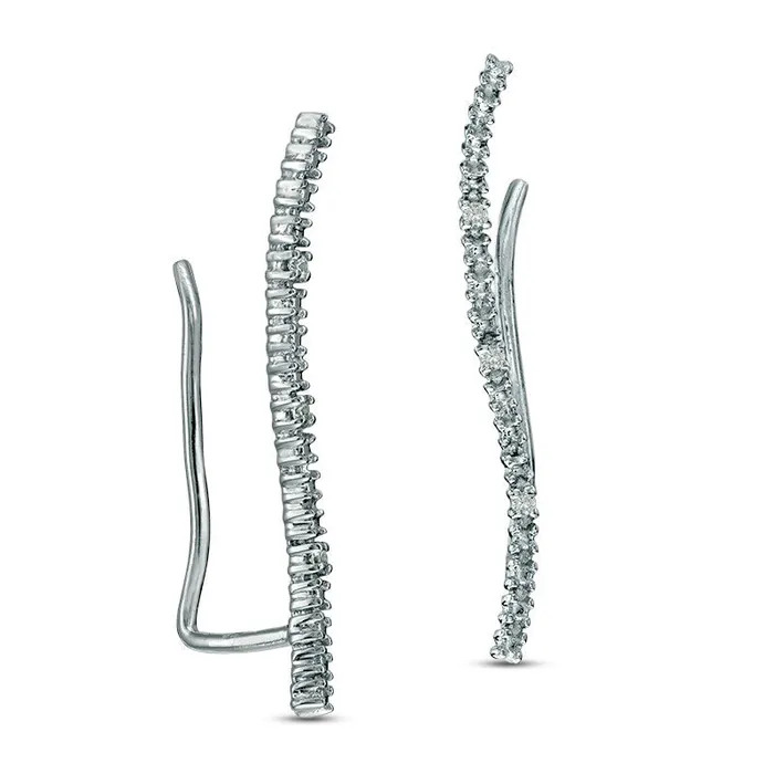 Goldia Earrings Diamond Accent Curved Crawler Earrings in 10K White Gold