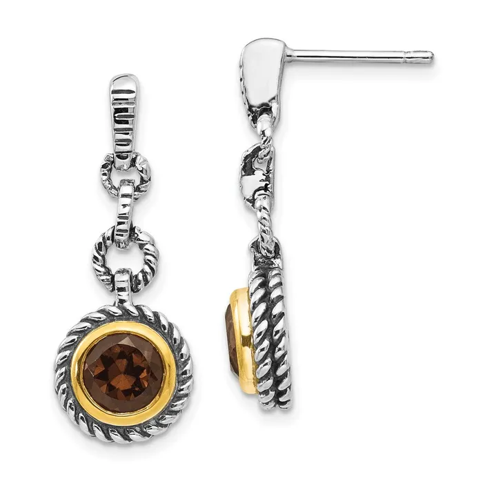 Goldia Earrings Shey Couture Sterling Silver Goldtone Flash Goldplated Antiqued Round Bezel Smoky Quartz Earrings