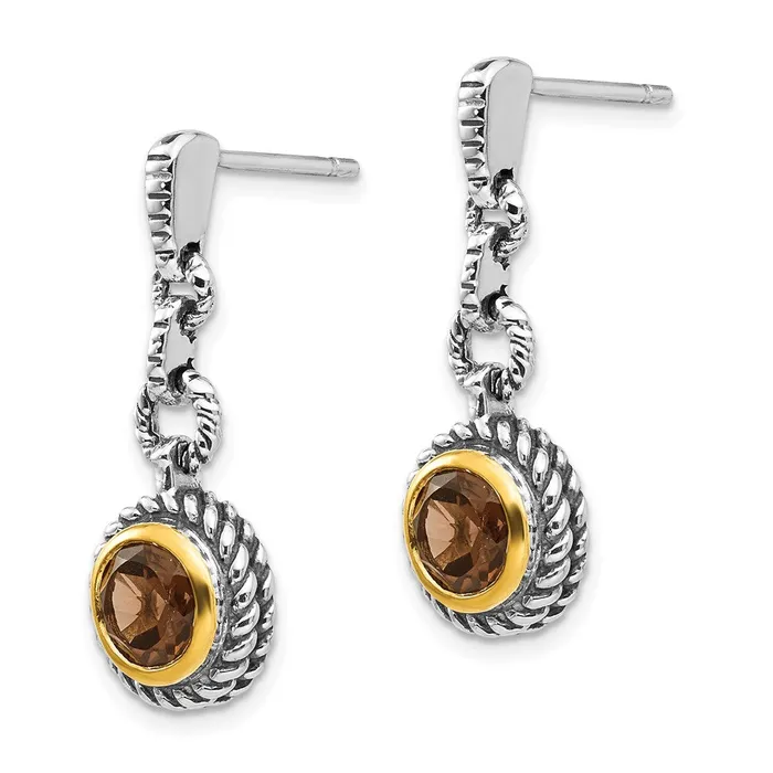 Goldia Earrings Shey Couture Sterling Silver Goldtone Flash Goldplated Antiqued Round Bezel Smoky Quartz Earrings