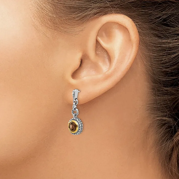 Goldia Earrings Shey Couture Sterling Silver Goldtone Flash Goldplated Antiqued Round Bezel Smoky Quartz Earrings