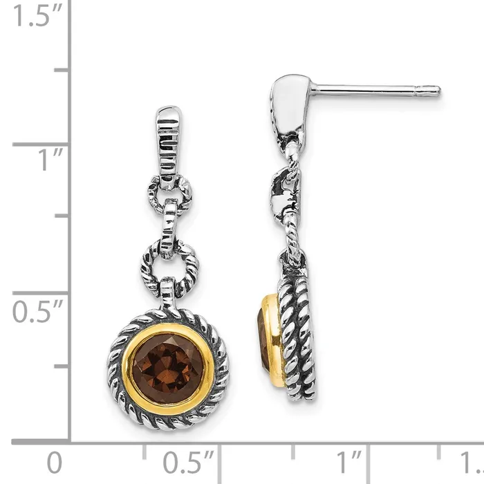 Goldia Earrings Shey Couture Sterling Silver Goldtone Flash Goldplated Antiqued Round Bezel Smoky Quartz Earrings