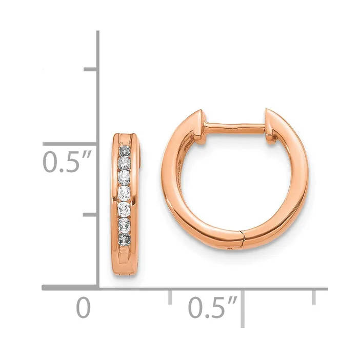 Goldia Earrings Solid 14k Rose Gold Simulated CZ Hinged Hoop Earrings