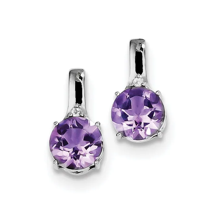 Goldia Earrings Sterling Silver Rhodium Amethyst and White Topaz Round Post Earrings