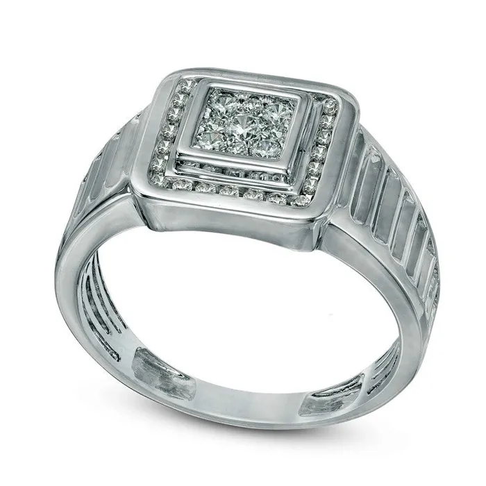 Goldia Mens 050 CT TW Natural Diamond Square Frame Ribbed Ring in Solid 10K White Gold Rings Goldia Mens 050 CT TW Natural Diamond Square Frame Ribbed Ring in Solid 10K White Gold Rings