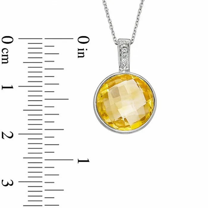 Goldia Necklaces 120mm Checkerboard Citrine and Natural Diamond Accent Pendant in Sterling Silver Goldia Necklaces 120mm Checkerboard Citrine and Natural Diamond Accent Pendant in Sterling Silver
