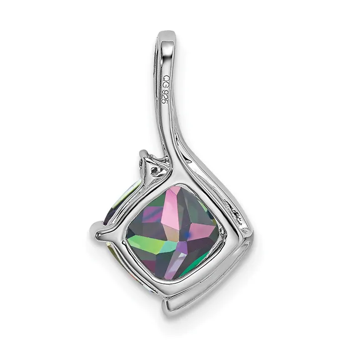 Goldia Necklaces Solid 14k White Gold Cushion Mystic Fire Topaz and Simulated CZ Pendant