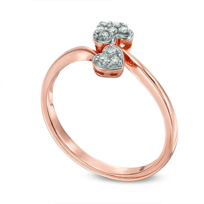 Goldia Rings 010 CT TW Composite Natural Diamond Hearts Bypass Ring in Sterling Silver with Solid 14K Rose Gold Plate Goldia Rings 010 CT TW Composite Natural Diamond Hearts Bypass Ring in Sterling Silver with Solid 14K Rose Gold Plate