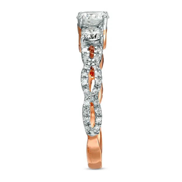 Goldia Rings 10 CT TW Natural Diamond Three Stone Braid Engagement Ring in Solid 10K Rose Gold