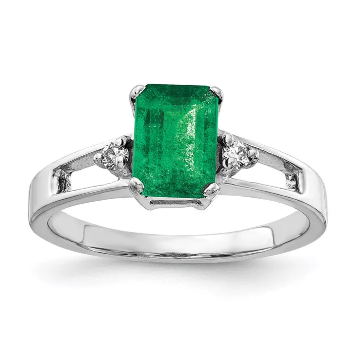 Goldia Rings 14k White Gold 7x5mm Emerald Cut Emerald A Real Diamond ring