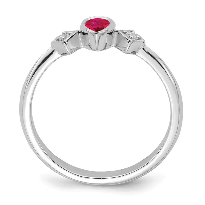 Goldia Rings 14k White Gold Pear Bezel Ruby and Real Diamond Ring