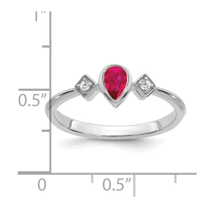 Goldia Rings 14k White Gold Pear Bezel Ruby and Real Diamond Ring