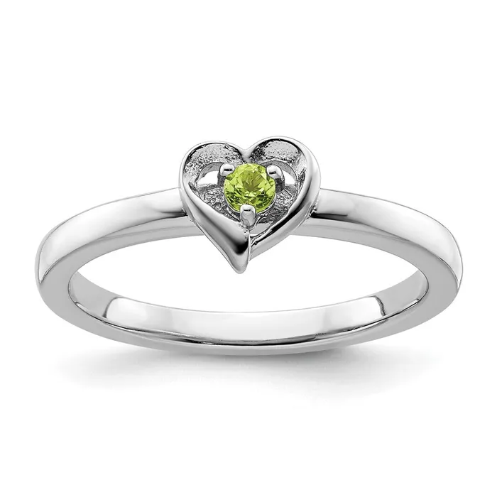 Goldia Rings Sterling Silver Stackable Expressions Peridot Heart Ring