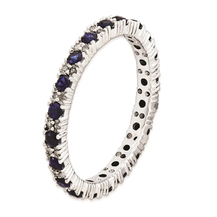 Goldia Rings Sterling Silver Stackable Expressions Polished Cr Sapphire u0026 Dia Ring