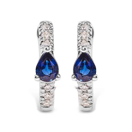 JMS always Earrings Original Haus of Brilliance 10K White Gold Pear Shaped Blue Sapphire and 110 Cttw Diamond Huggy Hoop Earrings HI Color I1I2 Clarity