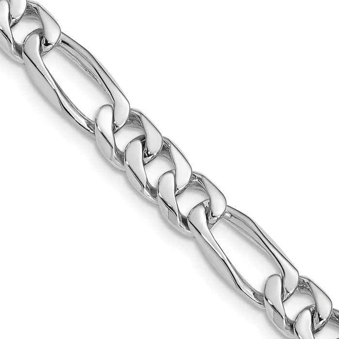 MDS Necklaces Solid 14K White Gold 22 inch 7mm Hand Polished Figaro Link with Fancy Lobster Clasp Chain Necklace