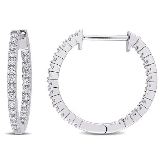 Original AMOUR 34 CT TDW Diamond Vintage Hoop Earrings In 10K White Gold JMS always Earrings