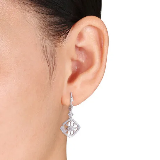 Original AMOUR 34 CT TW Diamond Filigree Openwork Drop Earrings In 14K White Gold JMS always Earrings