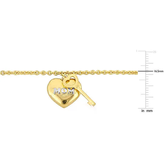 Original Amour Mom Heart Key Charm Bracelet in 18k Yellow Plated Sterling Silver 7in JMS always Bracelets Original Amour Mom Heart Key Charm Bracelet in 18k Yellow Plated Sterling Silver 7in JMS always Bracelets