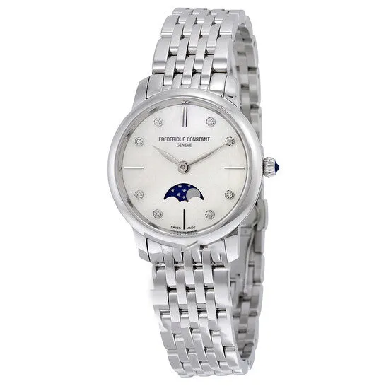 Original Frederique Constant Slimline Mother of Pearl Dial Diamond Ladies Watch FC206MPWD1S6B JMS always Watches