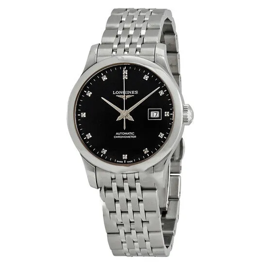 Original Longines Record Automatic Chronometer Diamond Black Dial Ladies Watch L23214576 JMS always Watches