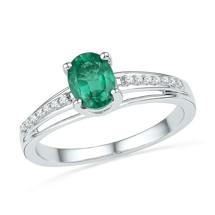 Rings gndatlanta 14k White Gold Oval Created Emerald Solitaire Ring 112 Cttw