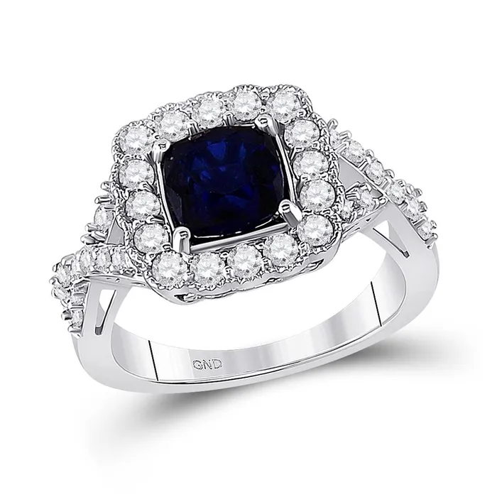 Rings gndatlanta 14k White Gold Princess Created Blue Sapphire Solitaire Ring 334 Cttw