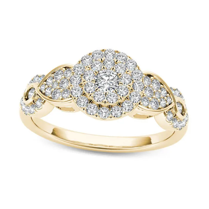 Rings Goldia 050 CT TW Composite Natural Diamond Double Frame Petal Engagement Ring in Solid 14K Gold