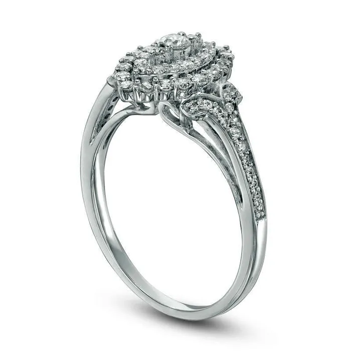Rings Goldia 050 CT TW Natural Diamond Double Marquise Frame Engagement Ring in Solid 10K White Gold
