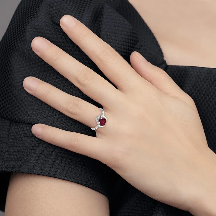 Rings Goldia 14k White Gold 6mm Heart Created Ruby AAA Diamond ring