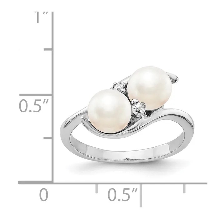 Rings Goldiacom 14k White Gold 6mm Black FW Cultured Pearl AAA Real Diamond ring