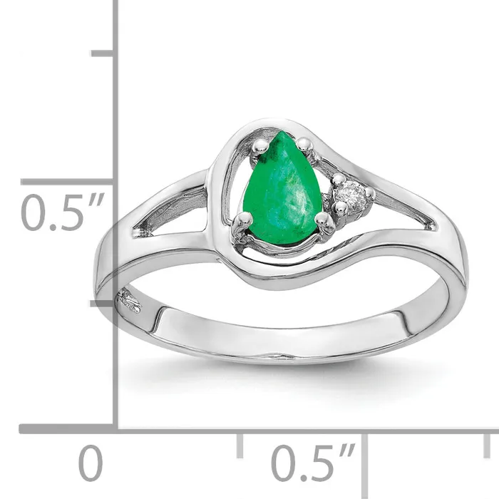 Solid 14k White Gold 6x4mm Pear Simulated Emerald VS CZ Ring Goldia Rings