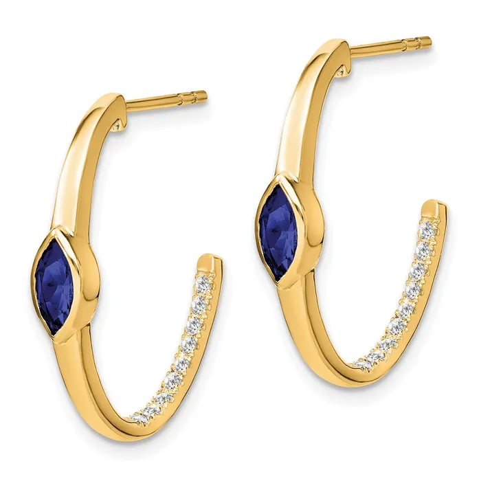 Solid 14k Yellow Gold Marquise Created Simulated Sapphire and CZ Jhoop Earrings Goldia Earrings