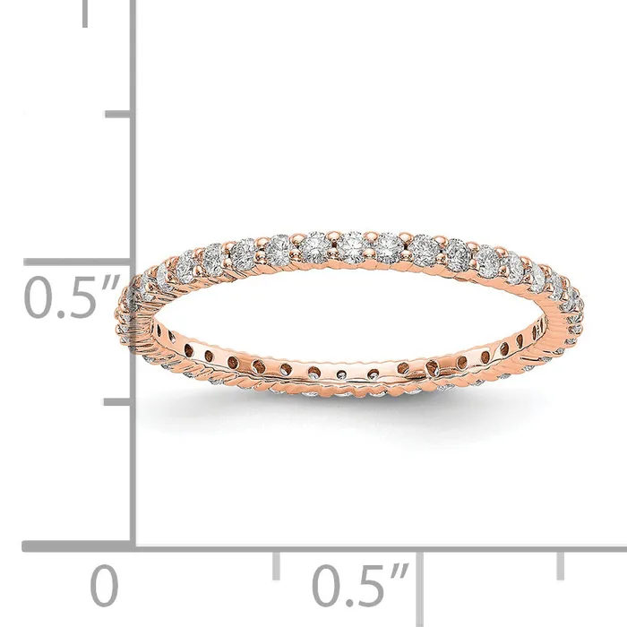 Solid Real 14k Rose Gold Polished Shared Prong 12ct CZ Eternity Wedding Band Ring Goldia Rings