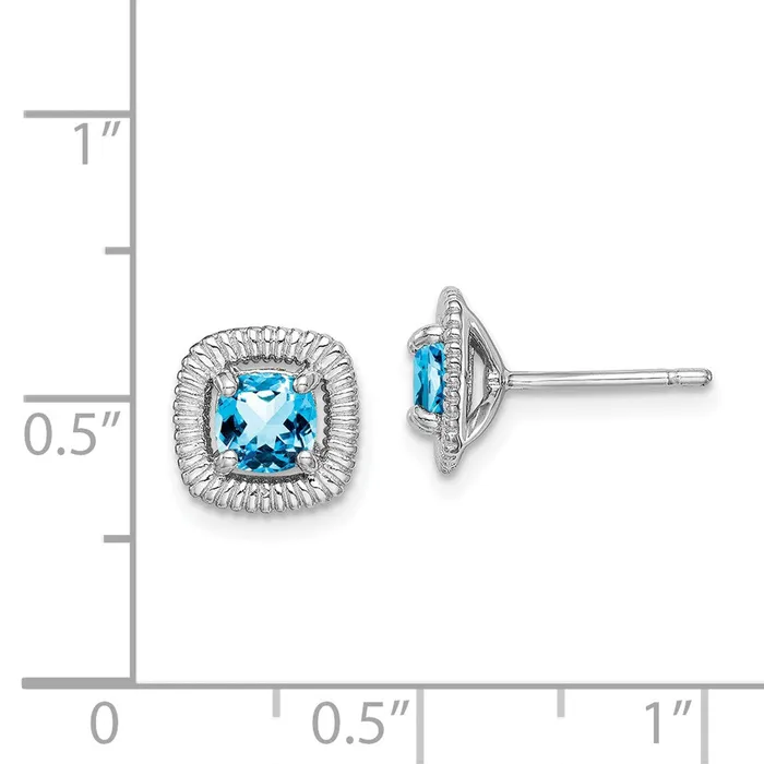 Sterling Silver Rhodplat Light Swiss Blue Topaz Square Post Earrings Goldia Earrings